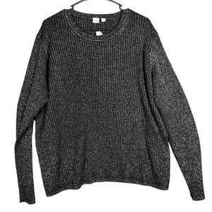 GAP Women's Black Ribbed Metallic Sparkle‎ Long Sleeve Crew Neck Sweater XXL